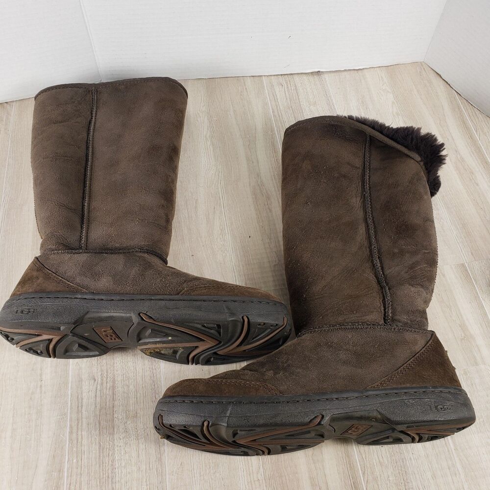 UGG Australia Ultimate Tall Braid 5340 Brown Suede Sheepskin Boots Womens 10W - Picture 2 of 8